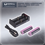 Doppel AKKU Ladestation inkl. 2X 18650 3500mAh Akku USB Art.Nr.202116